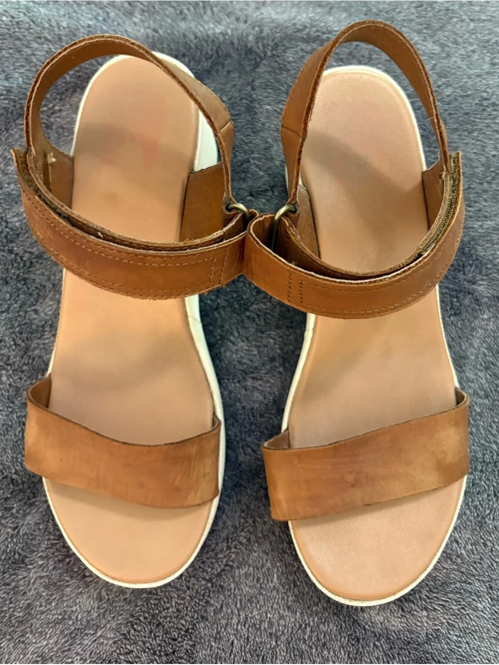 Sorel Cameron White Platform Tan Leather Multi Strap Wedge Sandals sz 8.5